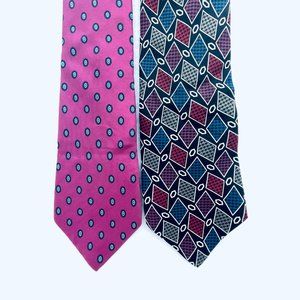 Lot of 2 Christian Dior Necktie All Silk Pink USA/ Bugatti 100% Silk